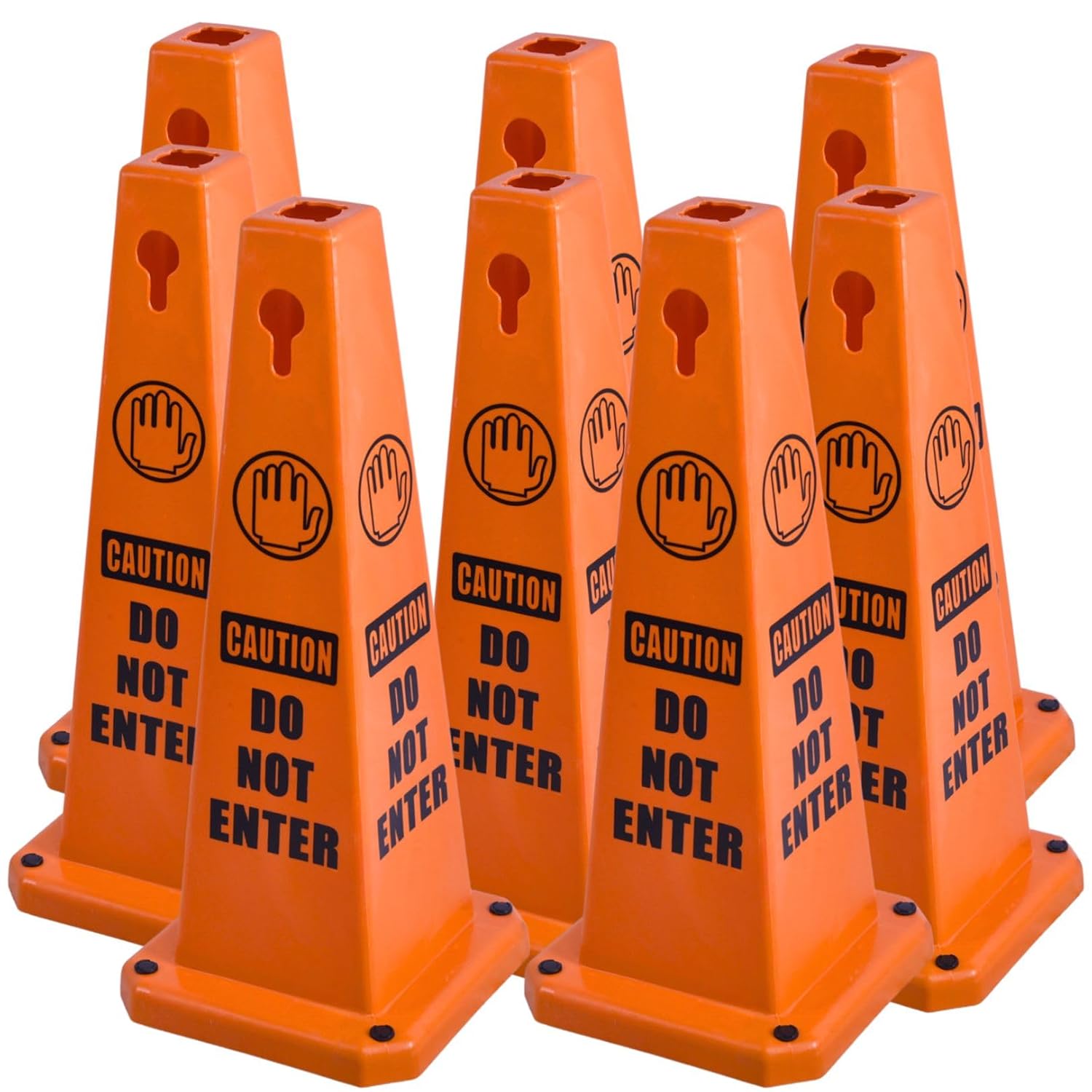 BESEA 8 Pack Orange Safety Cones Caution DO NOT Enter Sign 4-Sided Heavy Duty Traffic Cones with Weighted Base for Restricted Areas, Construction Zones, Private Property