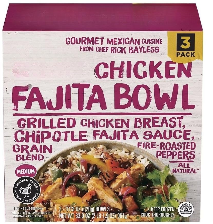 Chicken Fajita Taco Bowls are made with grilled chicken breast, chipotle fajita sauce, a grain blend, and fire roasted peppers. It's an all natural, protein packed recipe meal that's made quick in just minutes. This box contains three taco bowls. 3 PK .. Total weight [ 33.9 oz , 2.1 Pound ]