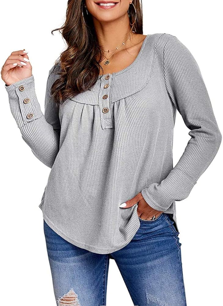 Plus size waffle knit henley Clearance