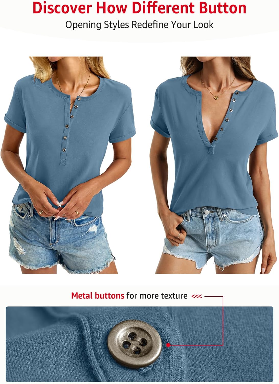 Womens Cotton Deep V Neck Tops Low Cut Short Sleeve Henley Shirts Sexy Fitted Tees Summer Fashion Clothes 2025 - Image 7