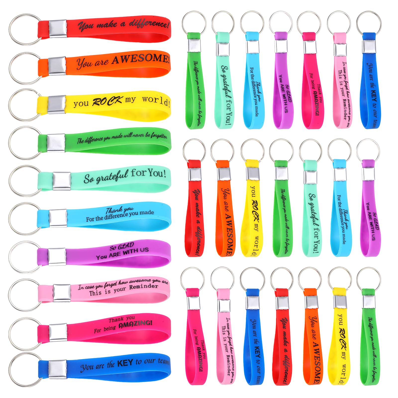 xuhaggeo 30 Pcs Motivational Gifts,Thank You Gifts Multicolour Keychains, End of Team Event Farewell, And Leaving Tokens for Students, Teachers, Colleagues, Volunteers, Employees