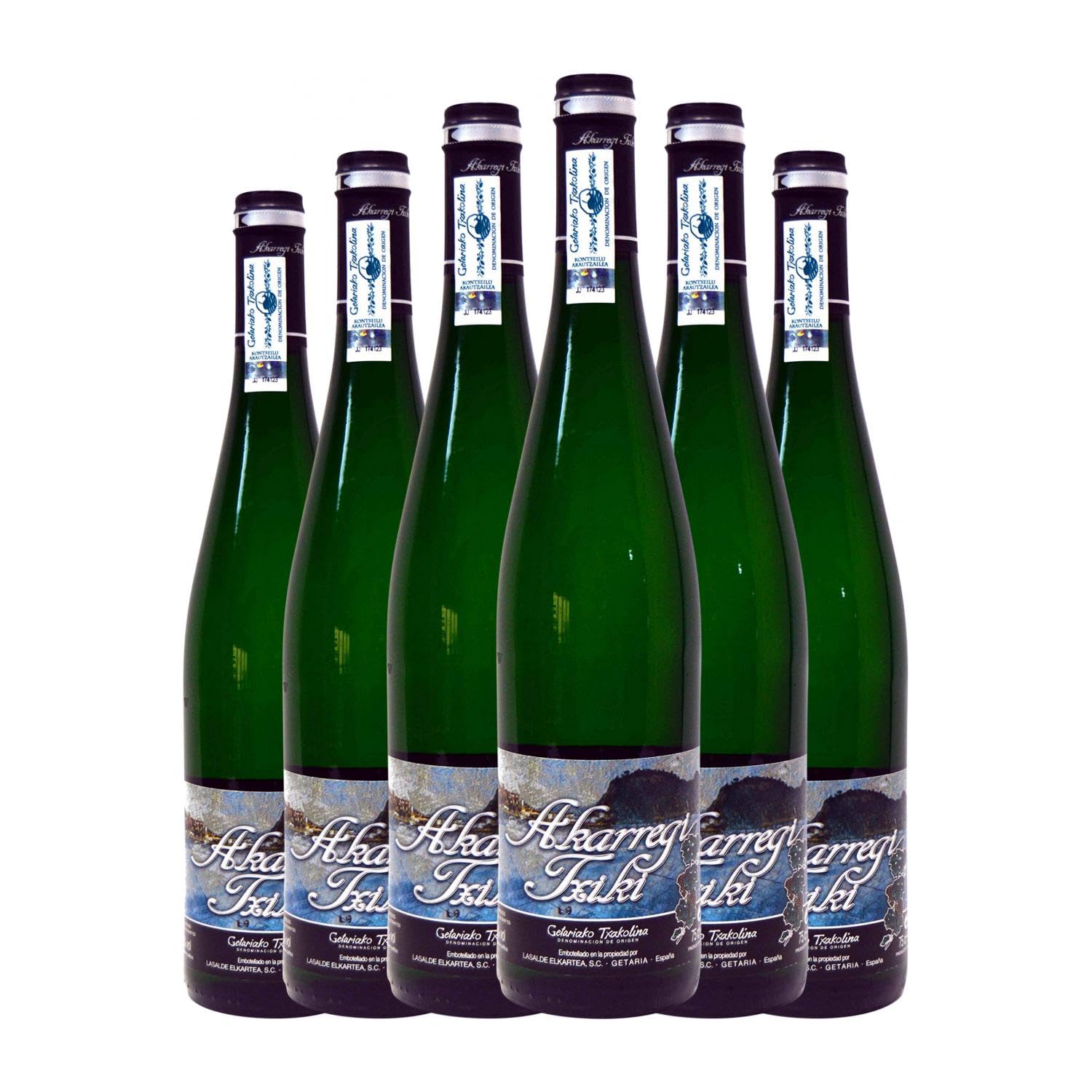Akarregi Txiki Txakoli Hondarribi Zuri Getariako Txakolina Joven 75 cl Vino blanco (Caja de 6 Botellas de 75 cl)