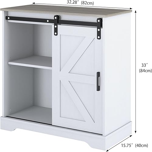 Miniatura 3 de Panana Aparador con puerta corrediza de granero, aparador de buffet, gabinete de almacenamiento, cafetería, cocina, estilo granja (gabinete blanco