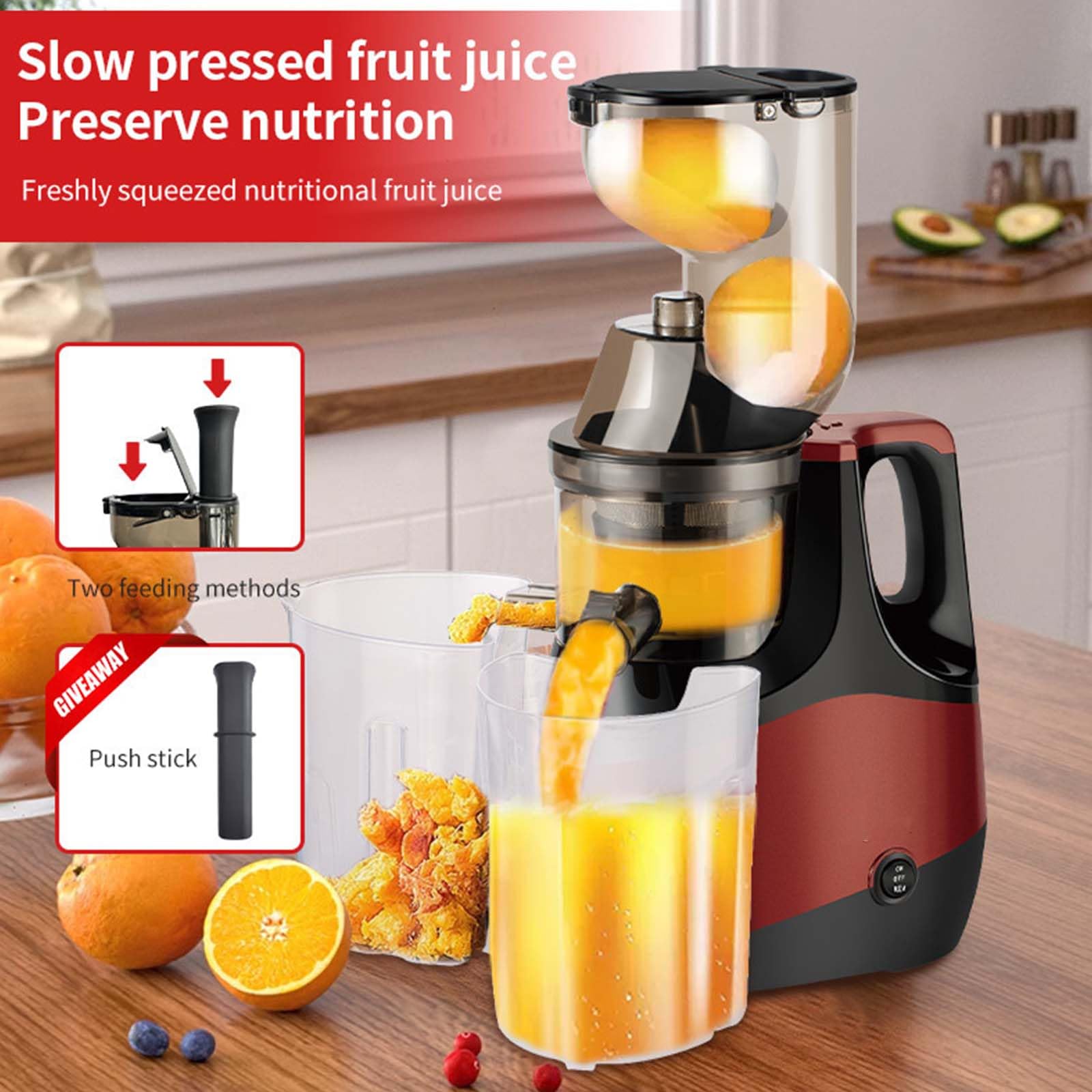 Estrattore di succo di frutta e verdura di grande diametro, estrattore di succo lento a freddo da 800 W, estrattori di succo a masticazione, macchine per spremitura elettriche da 3 pollici (80 mm) p