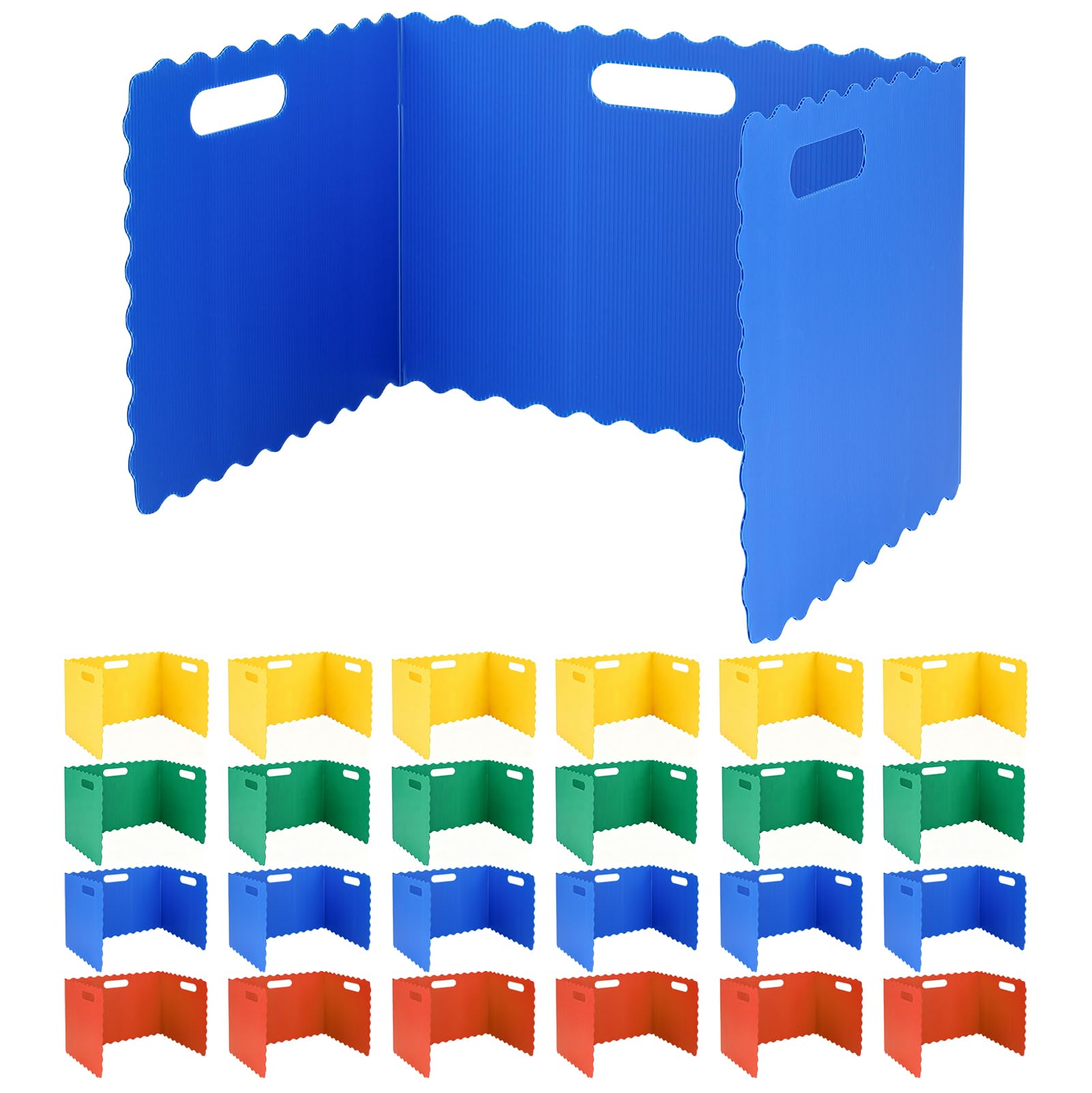 Trennwand für Schreibtisch, 24 Stück Faltbare Schreibtisch-Trennwand mit 24 Namensschildern, 4 Farben Faltbare Sichtschutz (40×30×30 cm) für Schule, Büro, Bibliothek & Lernbüro