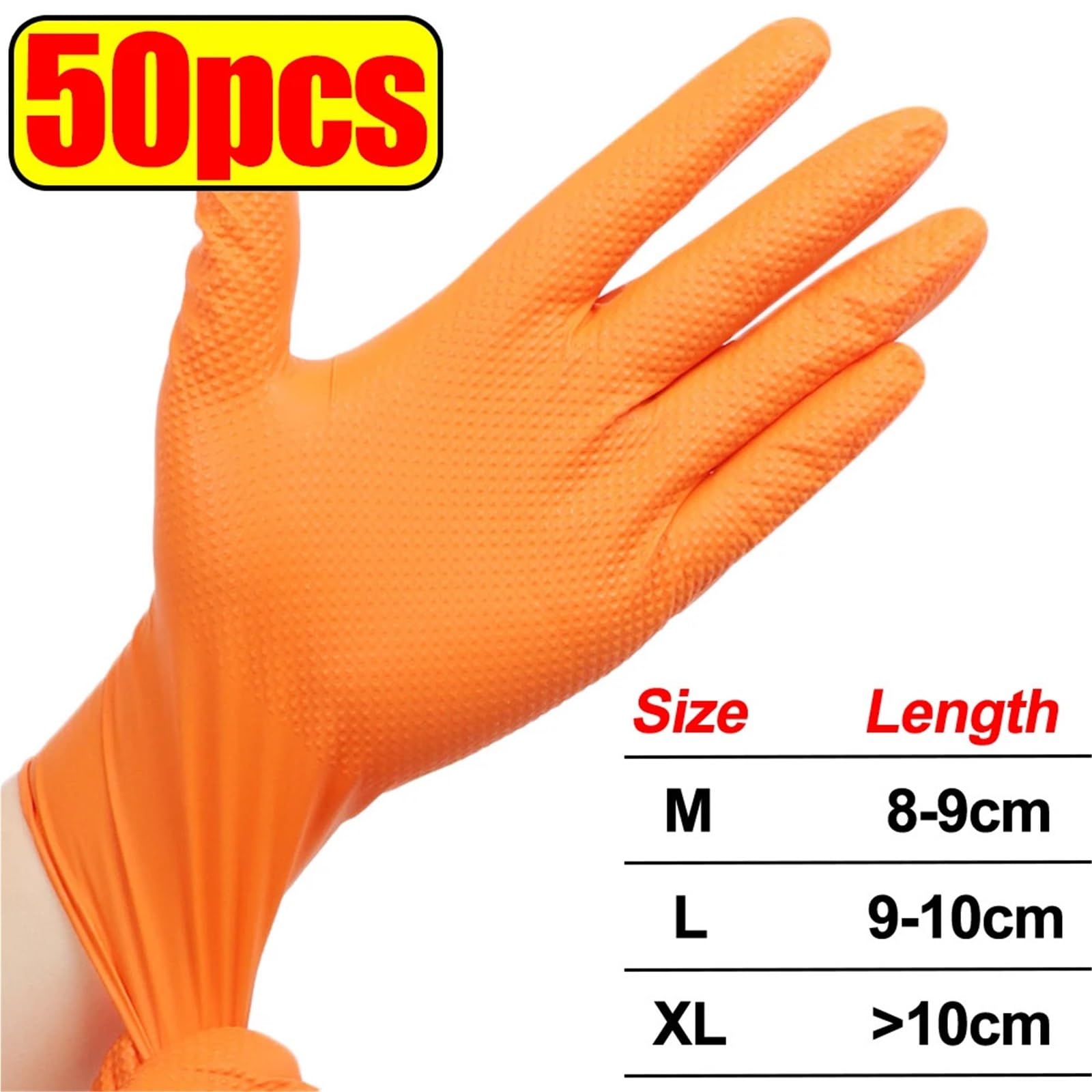 Guanti Da Lavoro Antiscivolo Guanti da lavoro in nitrile diamantato addensato con impugnatura strutturata antiscivolo di sicurezza for il giardino domestico meccanico(Orange- 50pcs,L)