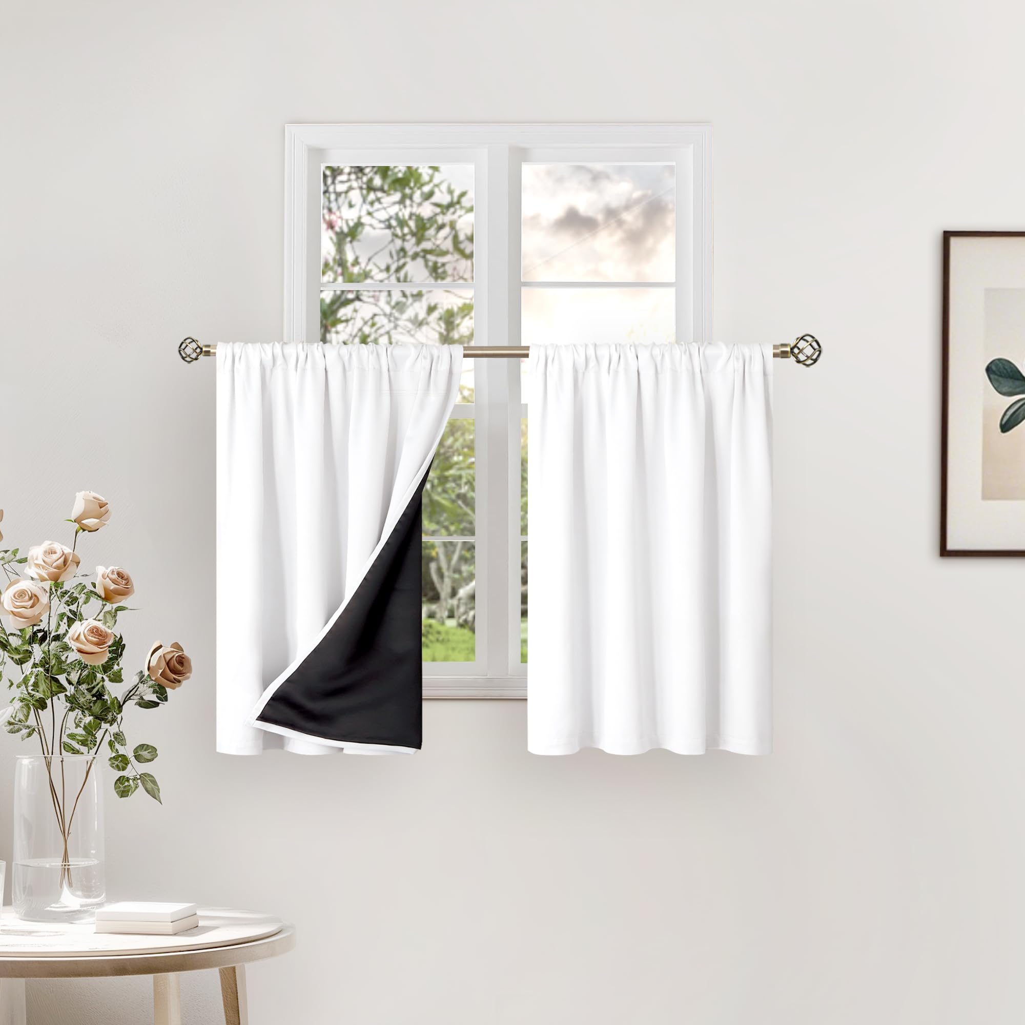BGment White Blackout Curtains for Small Window 30 Inch Long 2 Panels