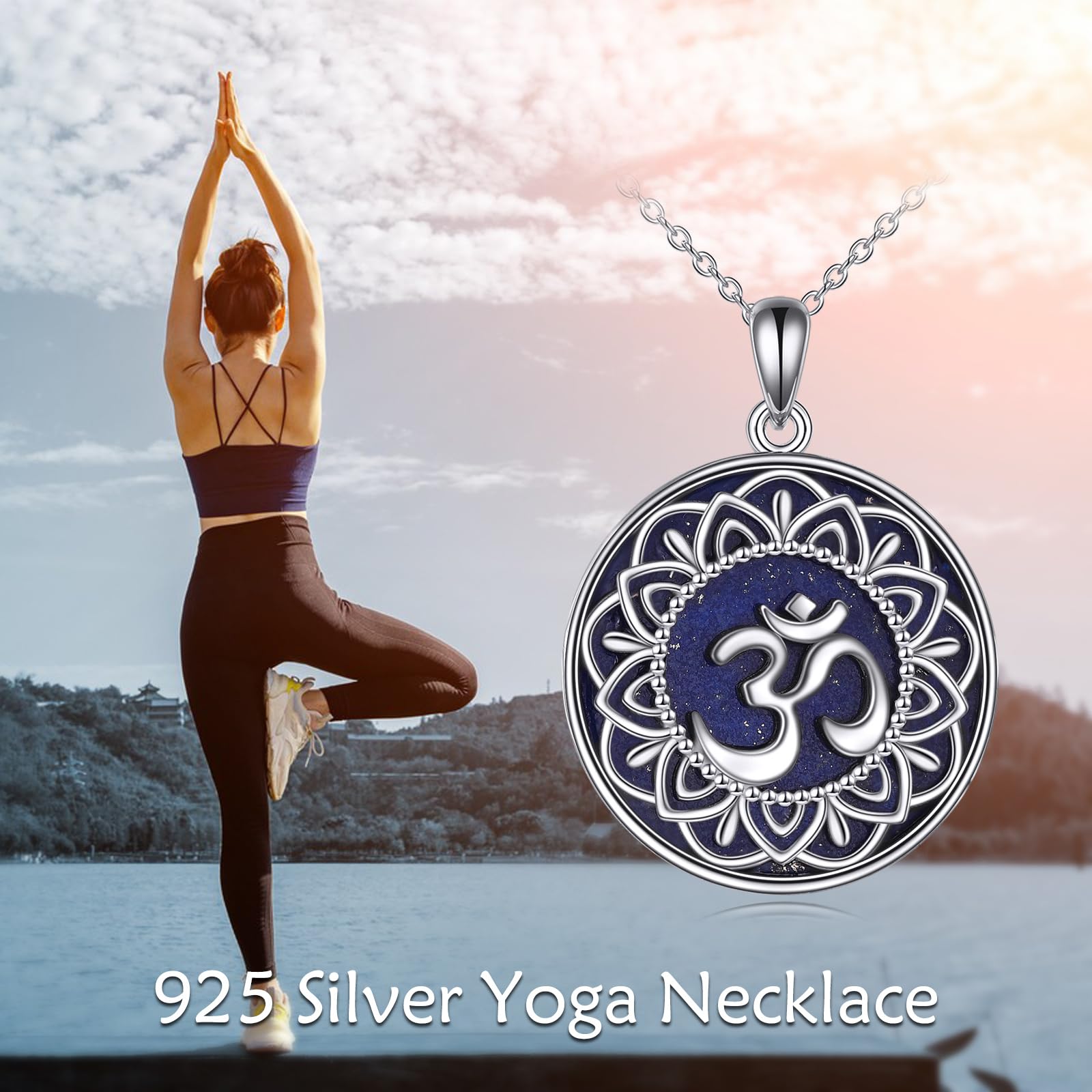 YAFEINI Om - Collana in argento sterling 925, con ciondolo a forma di ohm, per donna, ragazza, blu lapislazzuli