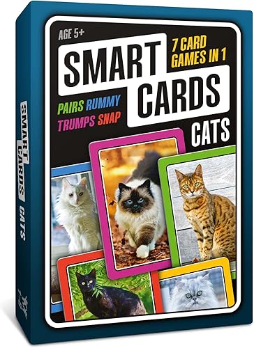 Smart Cards - Juegos de cartas para gatos - Pares a juego, broche, Trumps, Rummy, Happy Families (8 juegos para jugar) Edad de 5 años en adelante,