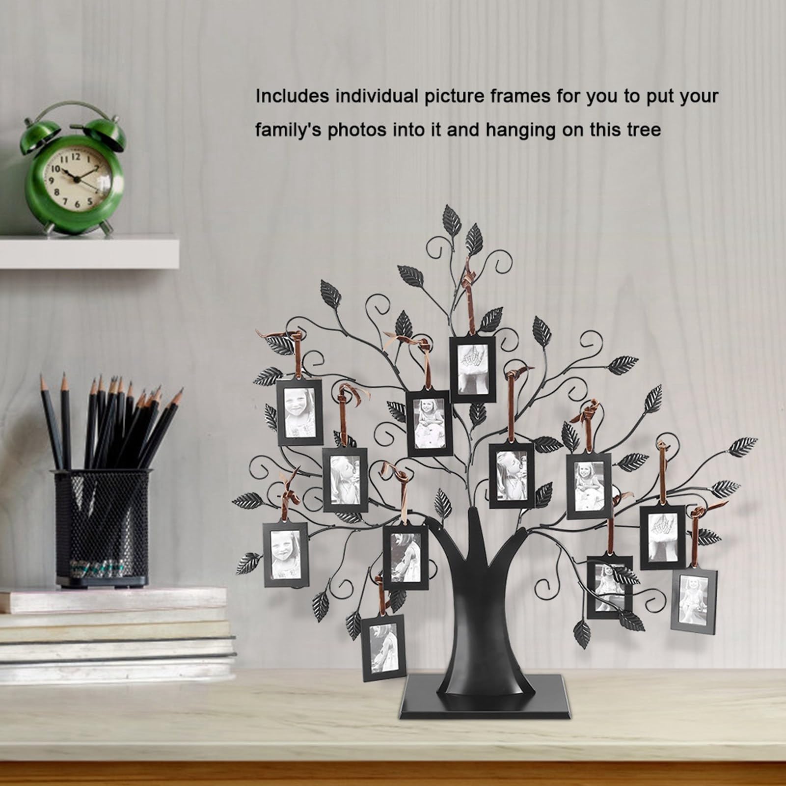 Árbol de Fotos Negros, Fotos de Fotos Familiares exhibición de Marco de Moda Colgantes de Moda Marcos Soporte para la Imagen para decoración del hogar (L 12 Marcos de Fotos con 6.4 * 4.6cm)