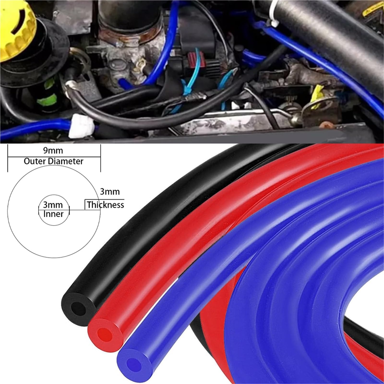 Rura wąż turbo 3x9mm średnica wewnętrzna 3mm grubość niebieski czerwony czarny silikonowy wąż do odkurzacza samochodowego wyścigowy przewód rurowy 1/2/3/5/10 metrów wąż intercooler(3x9mm Blue 10m)