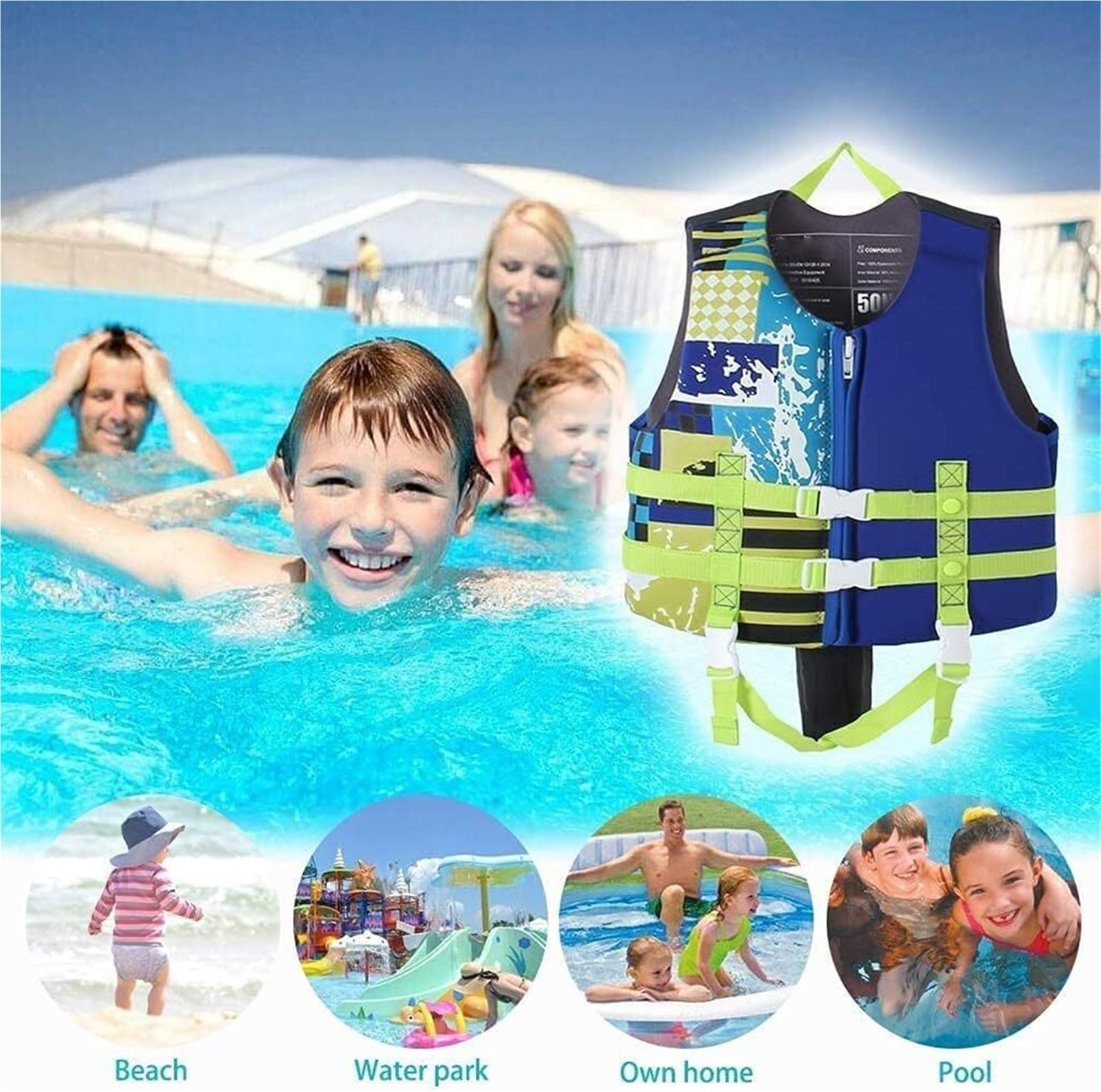 Chaqueta Kayka de neopreno con cremallera, protección UV, ayuda a la natación