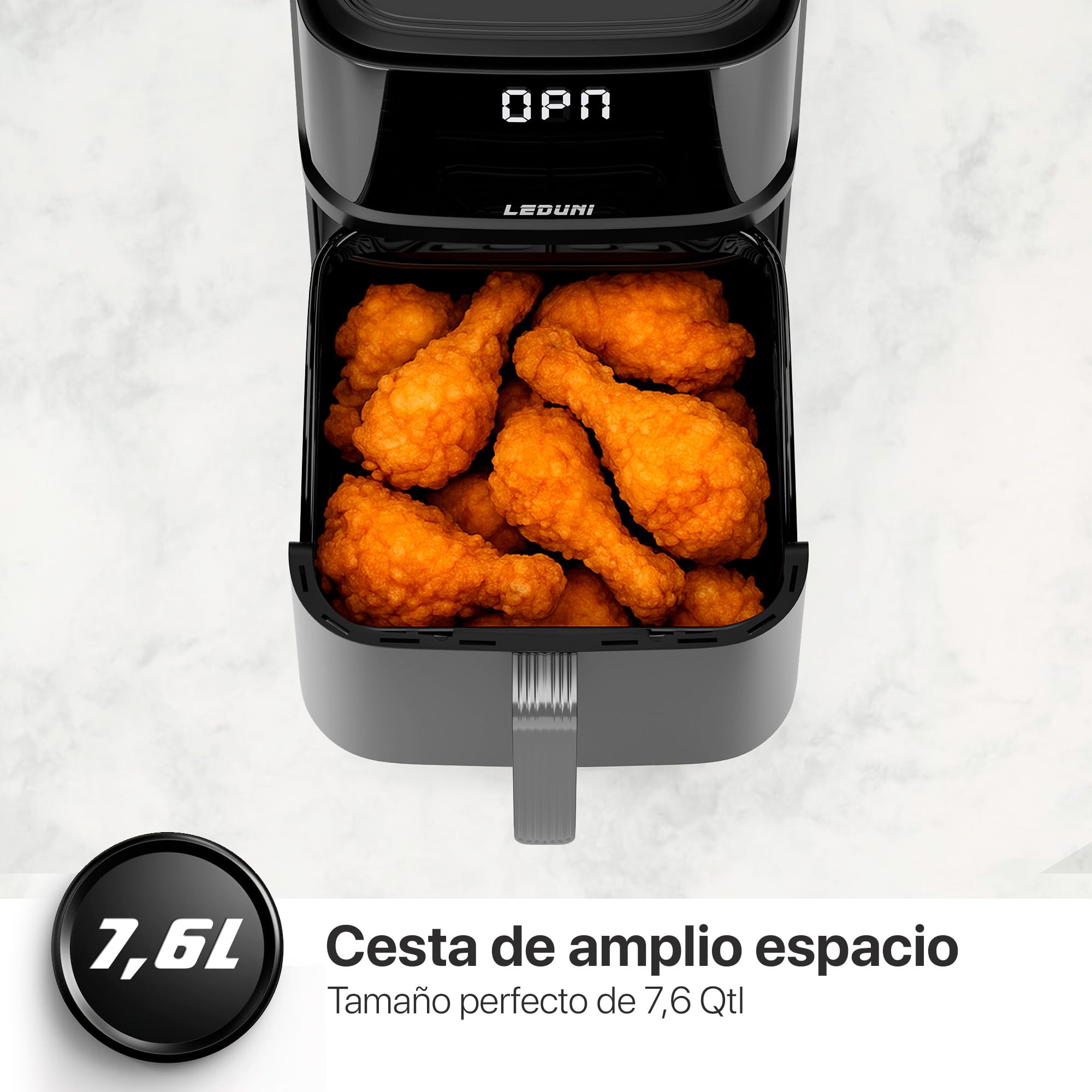 Aire freidora sin aceite Digital, Panel Táctil LED, 8 Modos de Cocción, Control de Temperatura, Control Táctil, Tecnología Air Fryer, 80-200ºC Negro (7.6L)