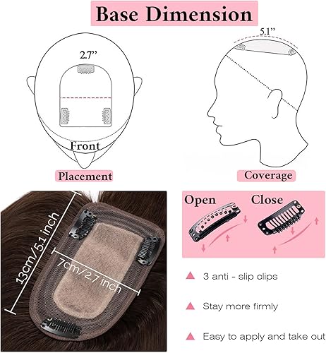 Miniatura 4 de SEGO Toppers de cabello humano 100% real con flequillo, base de seda de 150% de densidad, con clip para mujeres con cabello adelgazantecubierta de