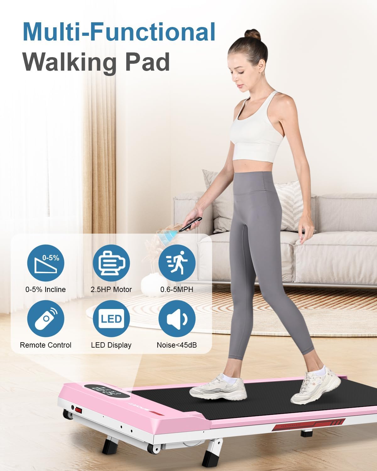 Walking Pad Treadmill with Handle Bar,Walking Pad with Incline 8%,2.5HP Quiet Under Desk 320 lbs 2 in 1Treadmills for Home Office,Compact Foldable Walking Pad,Remote Control&LED Display image 2