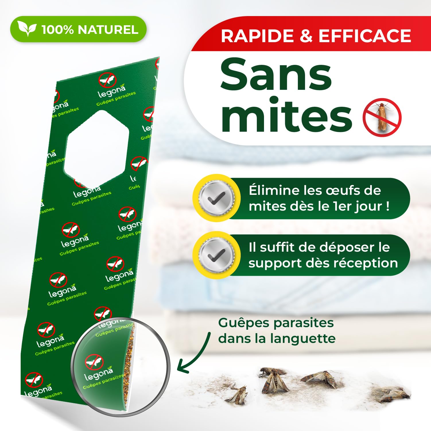 Legona Trichogramma Mites des vêtements - 10 Cartes à 1 Livraison - Anti-Mites Naturel - Produit performant Contre Les Mites