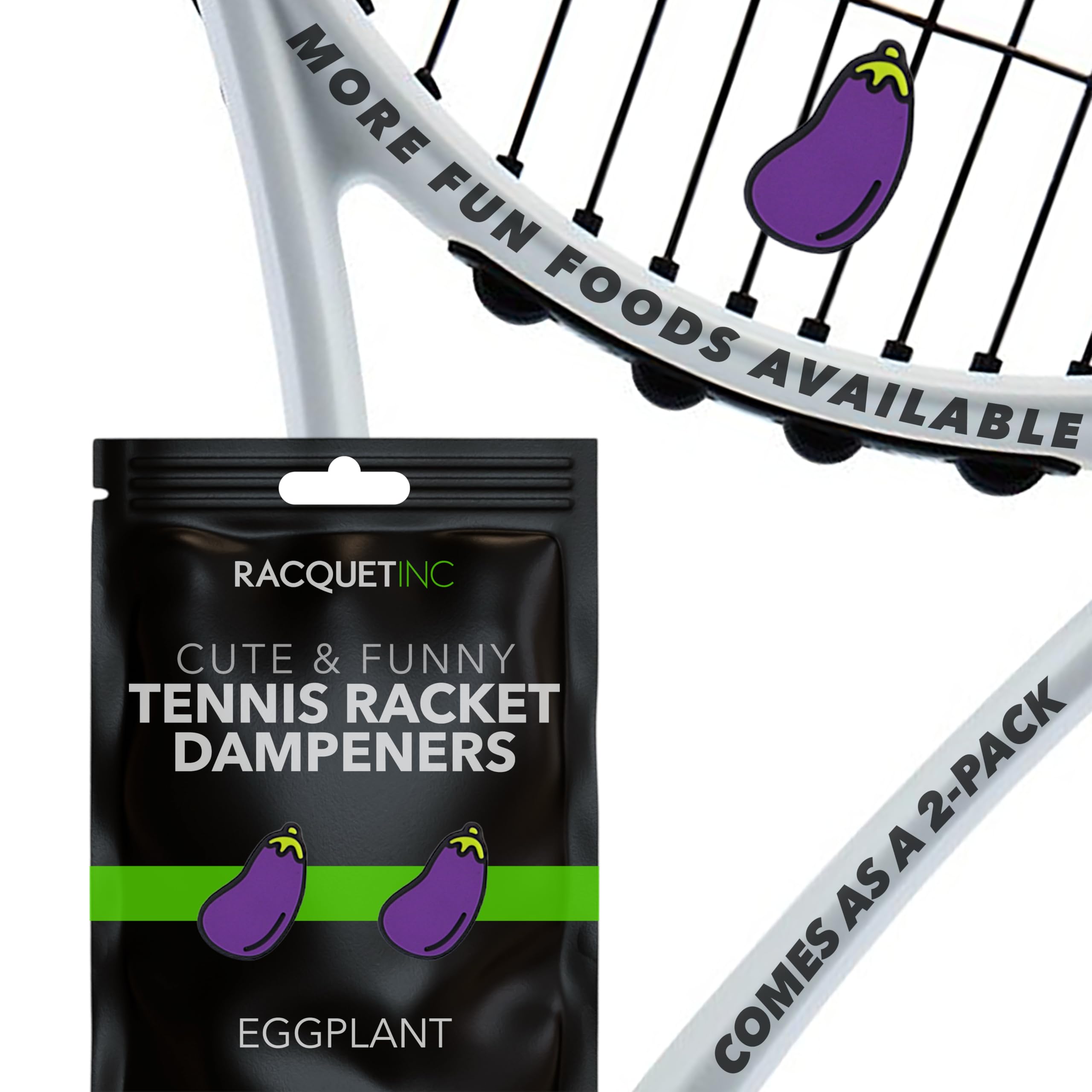 Racquet Inc. - Tennis Racket Vibration Dampeners - Shock Absorbing, Reduces String Vibration for Better Control & Comfort - Universal Fit for All Racquets - 2 Pack (Eggplant) — image 1
