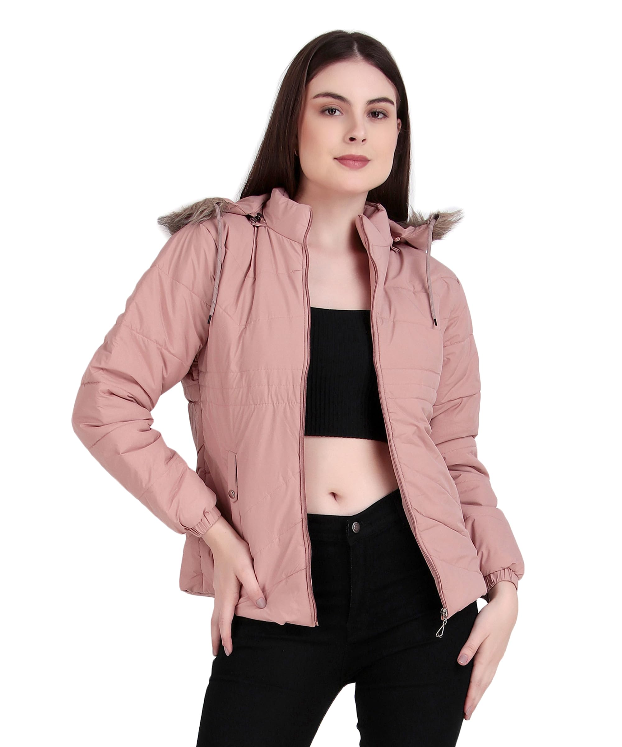 brazo Women’s Winter Hooded Puffer Jacket with Faux Fur Hood | Warm Quilted Full Sleeve Coat for Cold Weather-picture-48