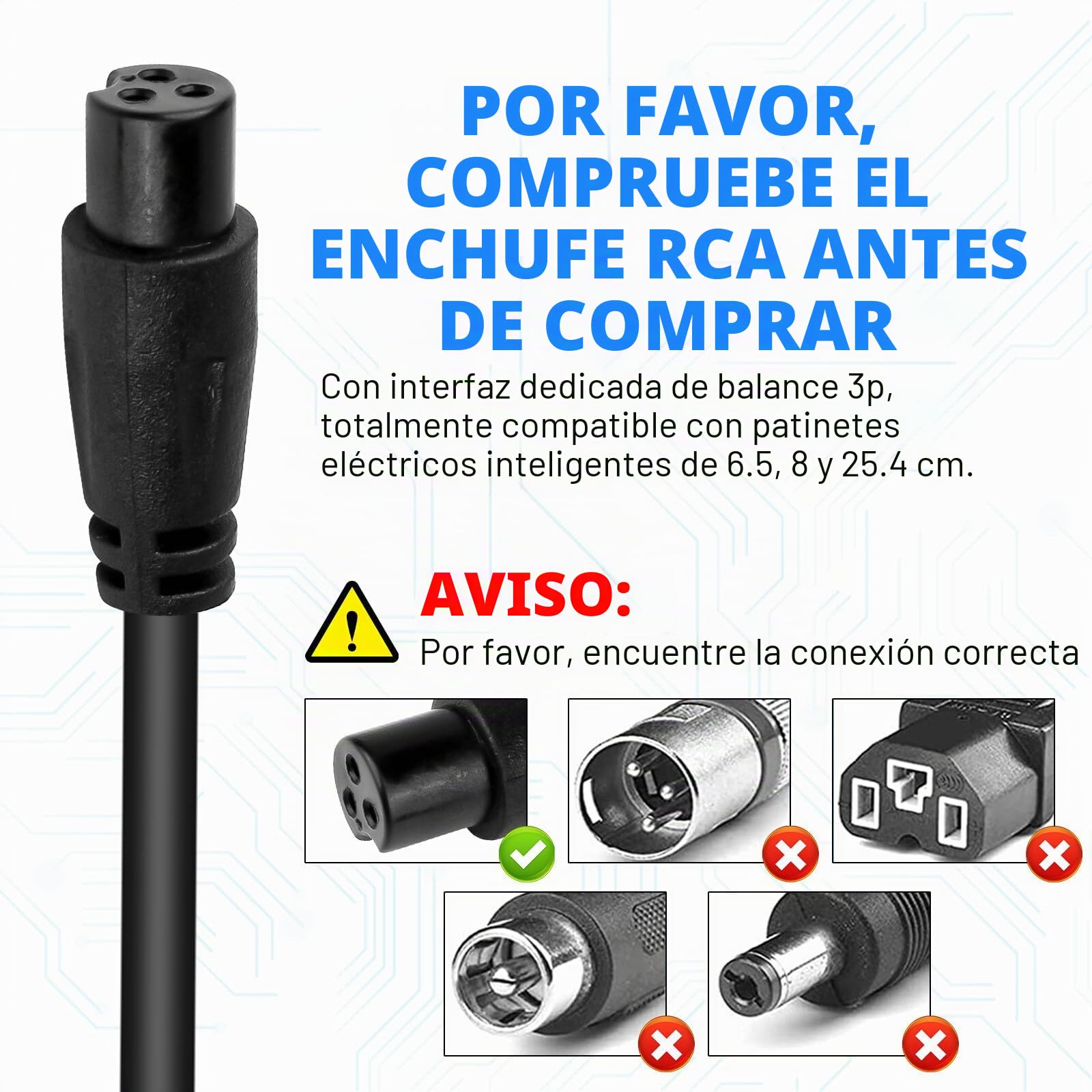 Cargador Universal 42V 2A 3 Pines Para Patinete Eléctrico Compatible Con Xiaomi M365 1S - Accesorios Para Batería
