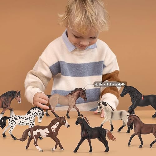 Miniatura 2 de Juego de 8 figuras de caballo de plástico de 6 pulgadas para niña, figura de juguete de caballo realista grande, regalo de animales de granja para