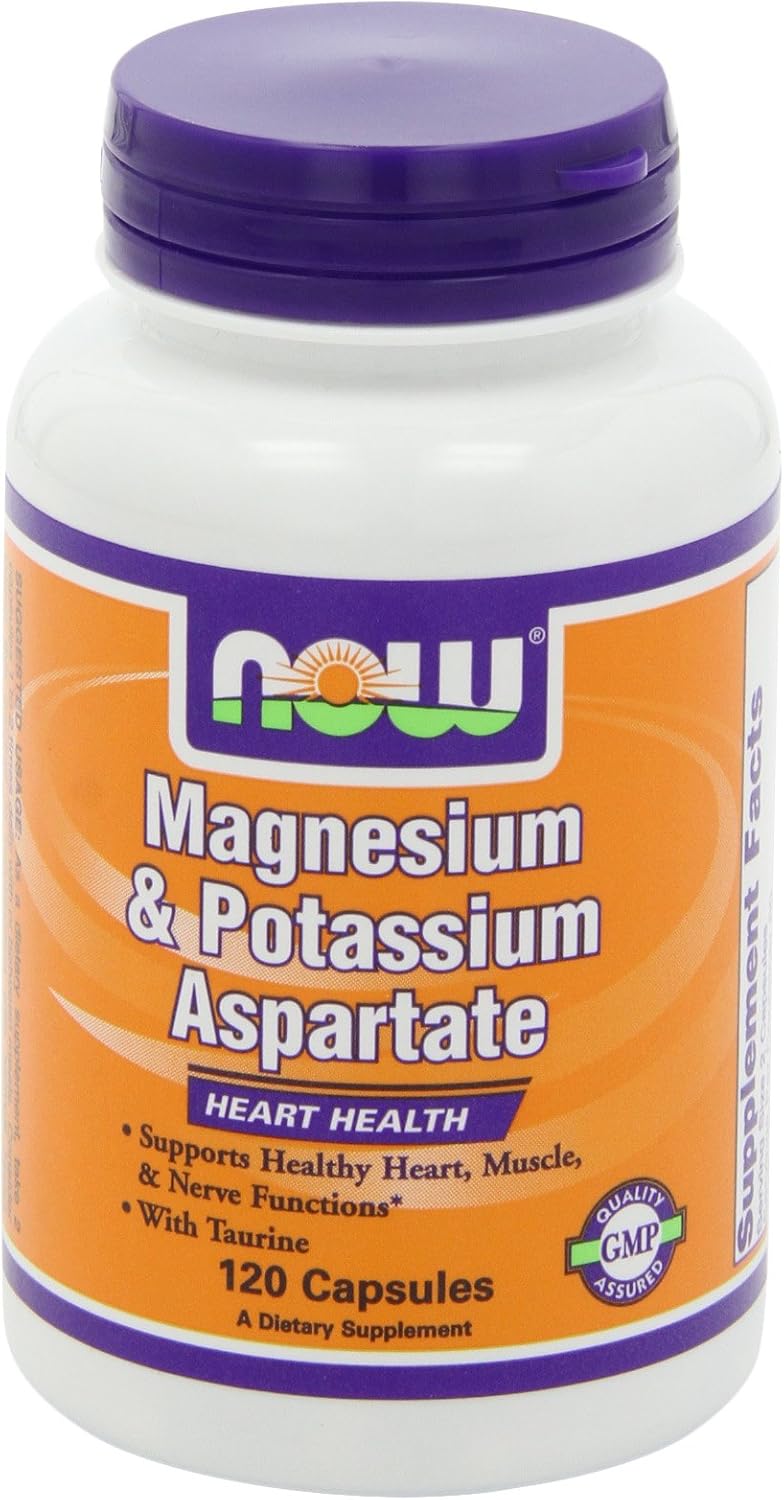 NOW Magnesium and Potassium Aspartate W/ Taurine, 120 Capsules (Pack of 2)