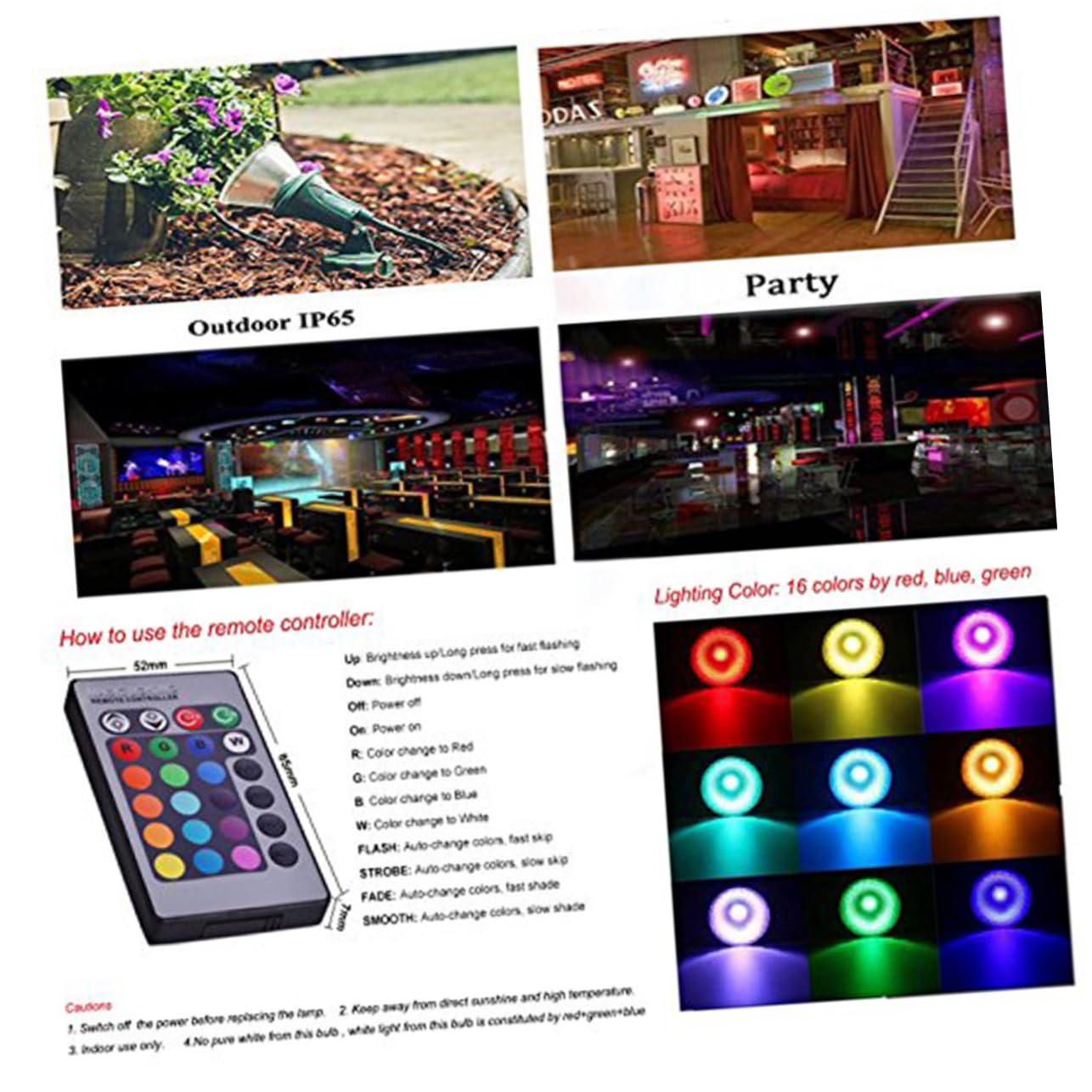Bombilla De Foco Led Rgbw Par38 20w E27 Con Control Remoto, Iluminación Ajustable Para Bares, Tiendas y Uso Exterior, Pack 1 Unidad, Duración Prolongada