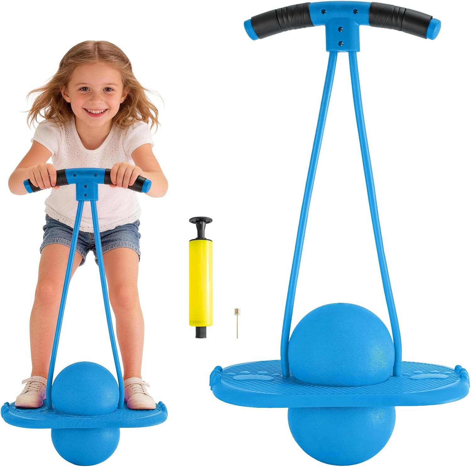 LN Cozy CORNE Pogo Ball for Adults, Balance Jumping Ball with Adjustable Handle, Quiet Indoor Fitness Pogo Jumper, Anti-Slip Footboard, Supports up to 100kg