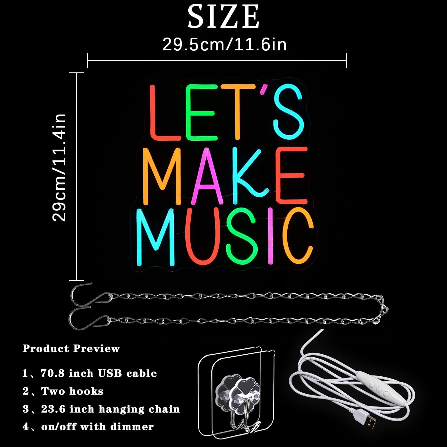 Let's Make Music Neon Sign Music Neon Light for Wall Decor Colorful Letter Led Neon Signs Classoom Led Neon Lights for Recording Studio Decoration