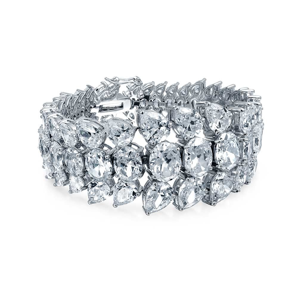 Bling Jewelry Elegantes Armband Mit Mehreren Reihen Von Kubischen Zirkonia-Perlen In Abgestufter Cluster-Form, Perfekt Für Den Abschlussball Oder Die Hochzeit Von Frauen. Silberbeschichtet.