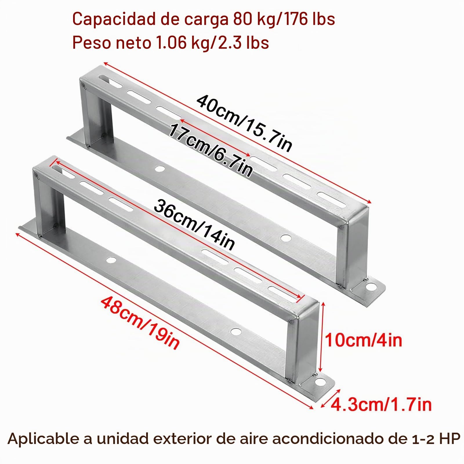 Soportes de Aire Acondicionado, Soporte de Suelo Resistente, para Aires Acondicionados con Bomba de Calor, Acero Inoxidable, Carga Máxima 150 KG(48x10x4.3 cm)