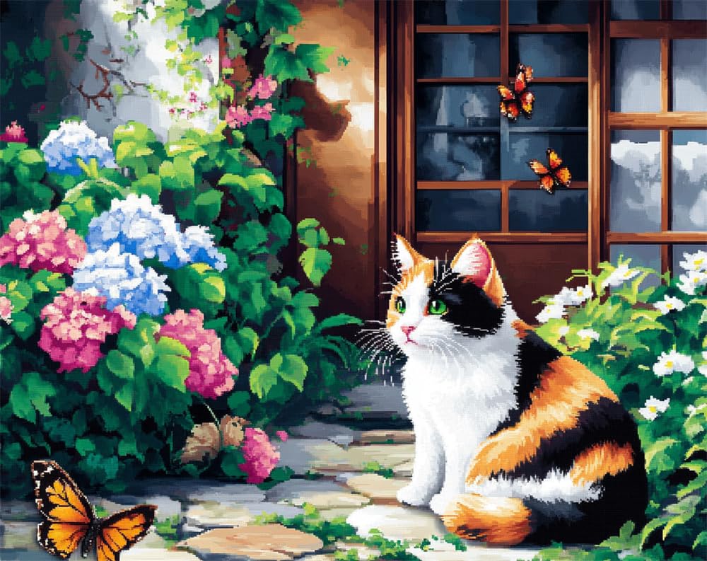Kitquiver Large Latch Hook Kits for Adults, Calico Cat and Butterflies in A