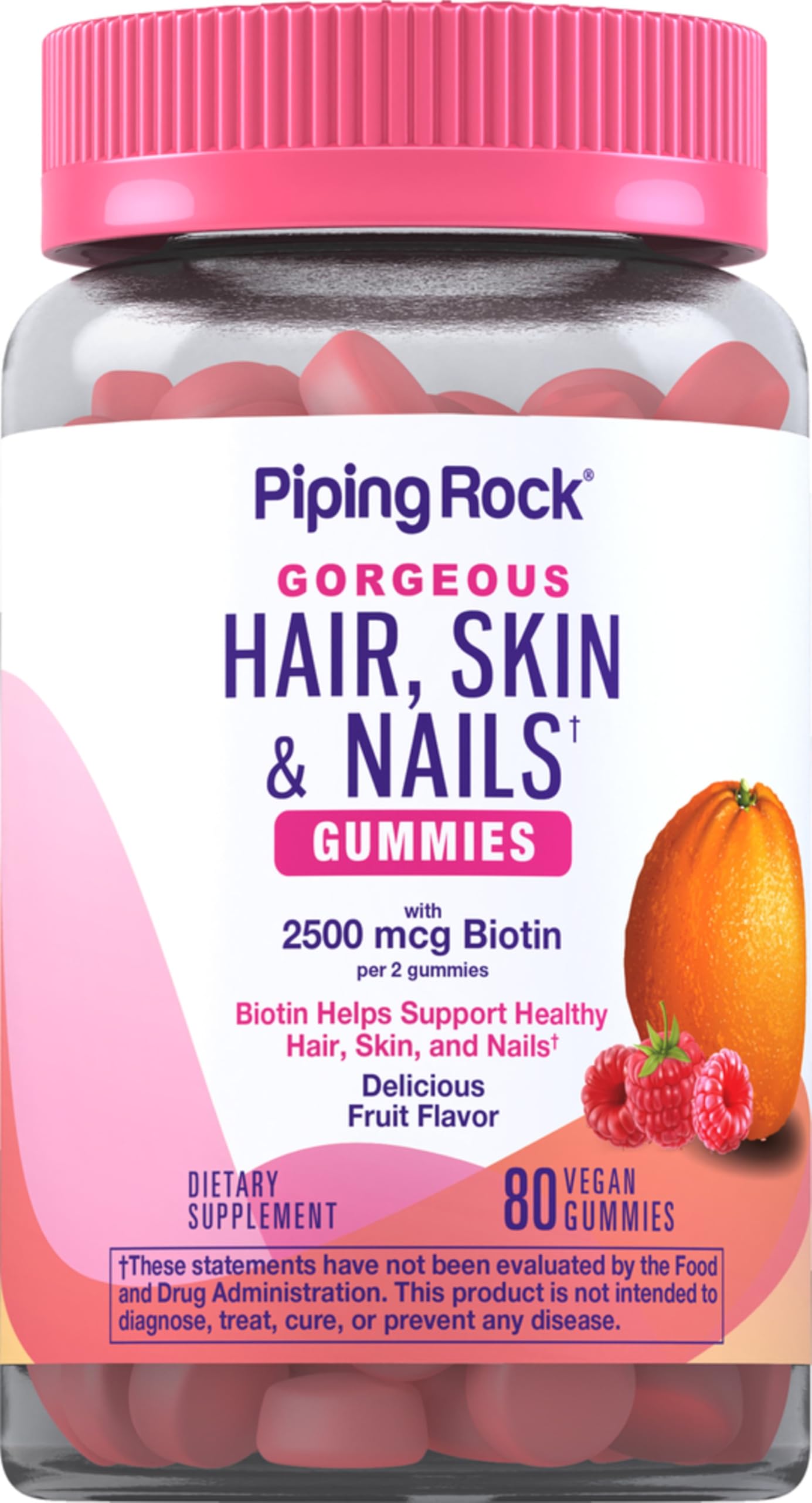 Piping Rock Hair Skin and Nails Vitamins | 80 Gummies | 2500 mcg of Biotin