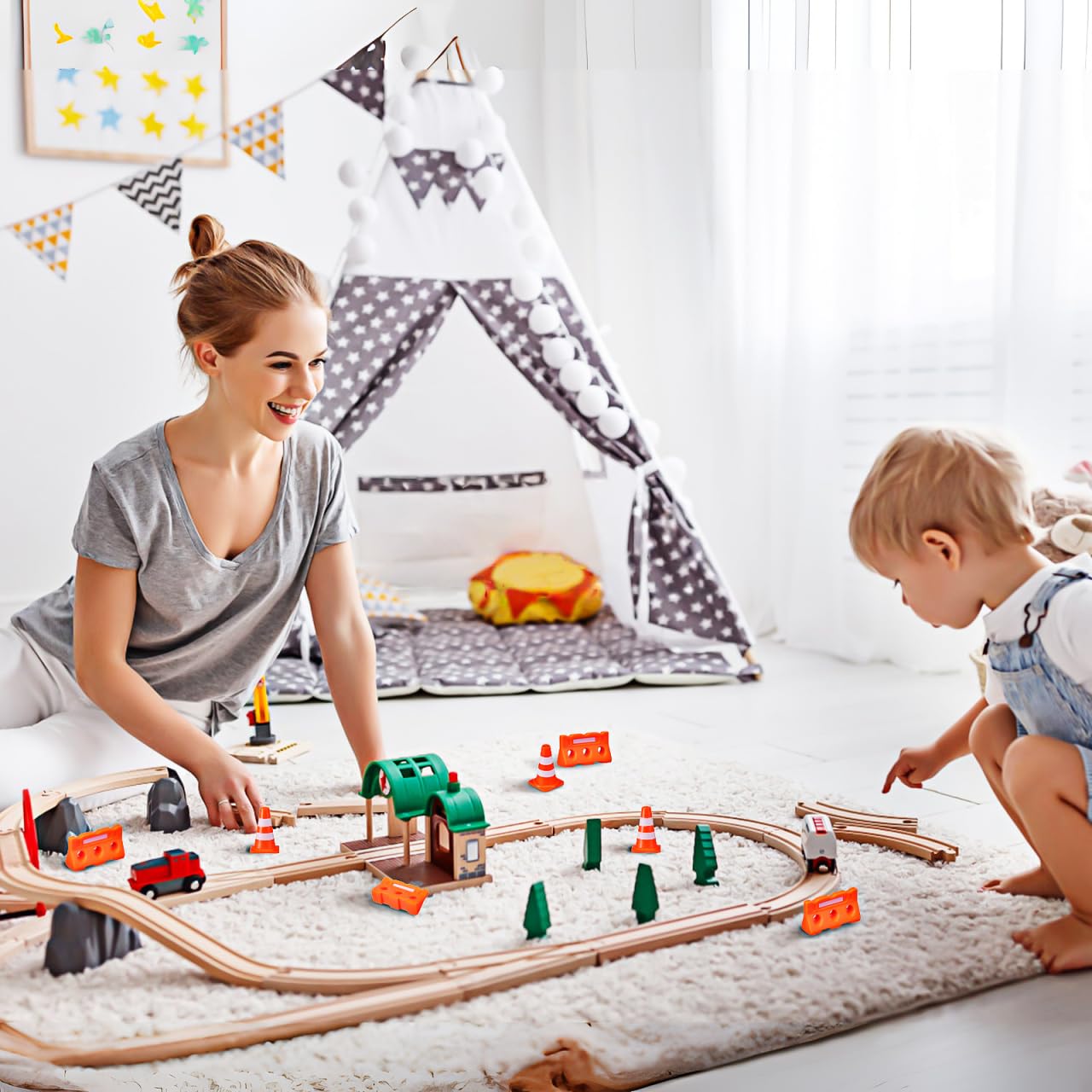 NUOBESTY Mini Traffic Cones and Signs Set 24Pcs Plastic Educational Roadblock Fence Toys for Kids Safety Awareness and Creative Play - Image 4