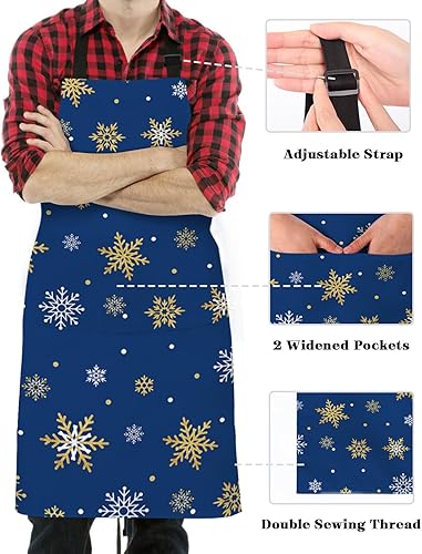 Miniatura 3 de Navy Blue Christmas Snowflake Bib Aprons with Pockets Waterproof, Adjustable Apron for Men Women Yellow White Xmas Winter Snowflake