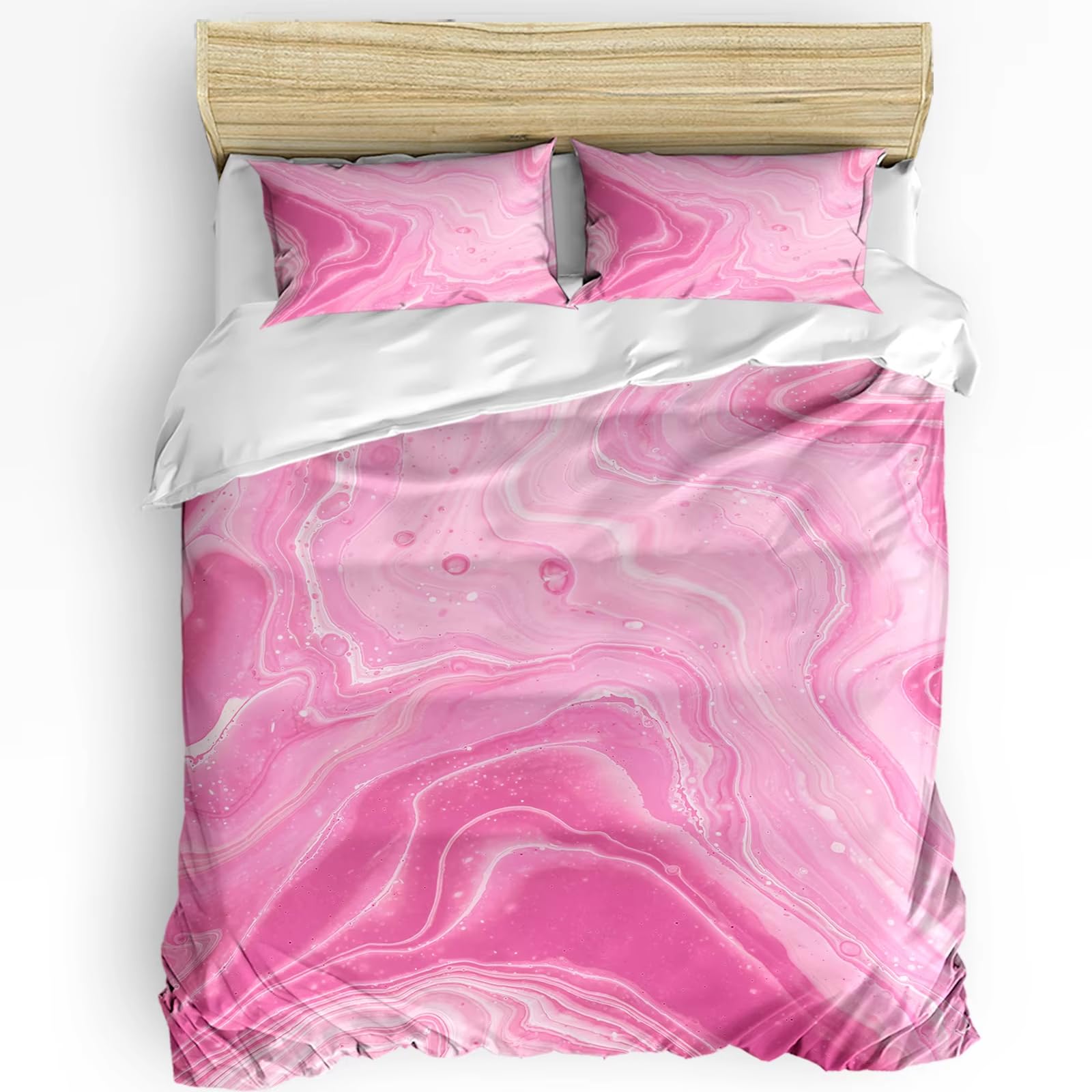 Housse de couette marbre rose parure lit 140x200 microfibre entretien facile sans pli