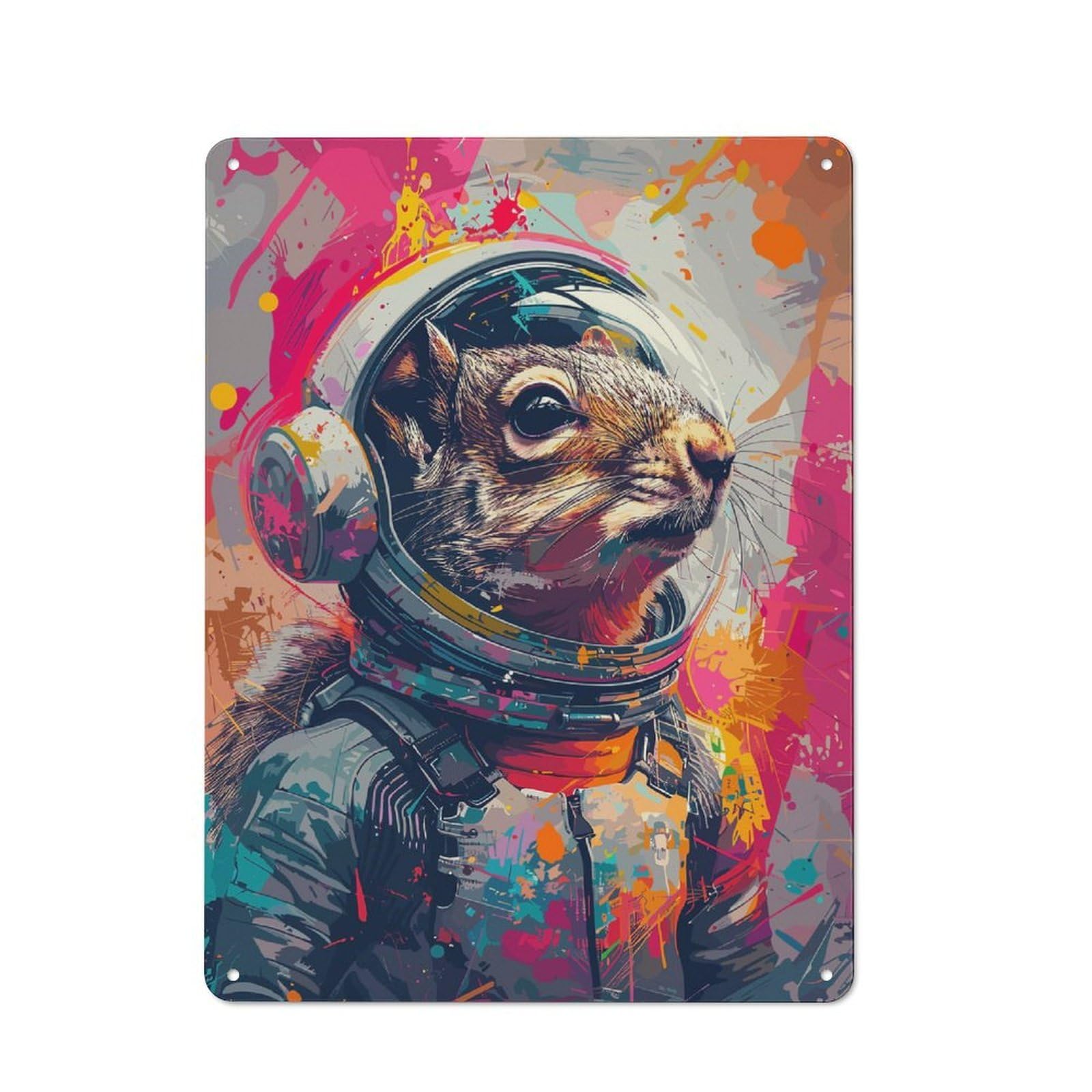 Junmoney Astronaut Space Squirrel Rustic Metal Sign 40X30cm For Kitchen Or Home Bar, Gift For Kitchen Decor Lovers During The Christmas Season