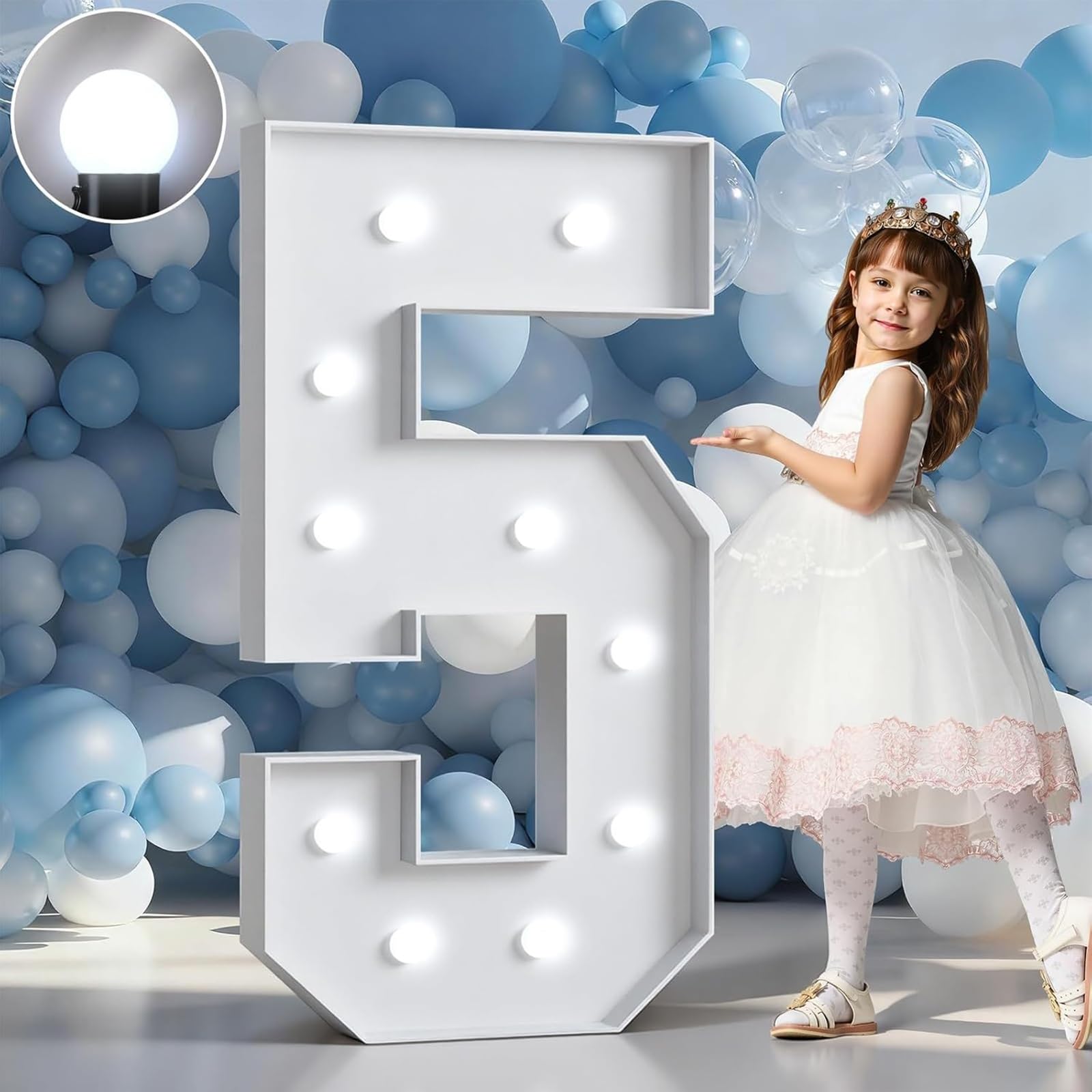 Marquee Numbers LED Light Up Sign Birthday Party Decoration(Number 5,3.3FT/100CM)