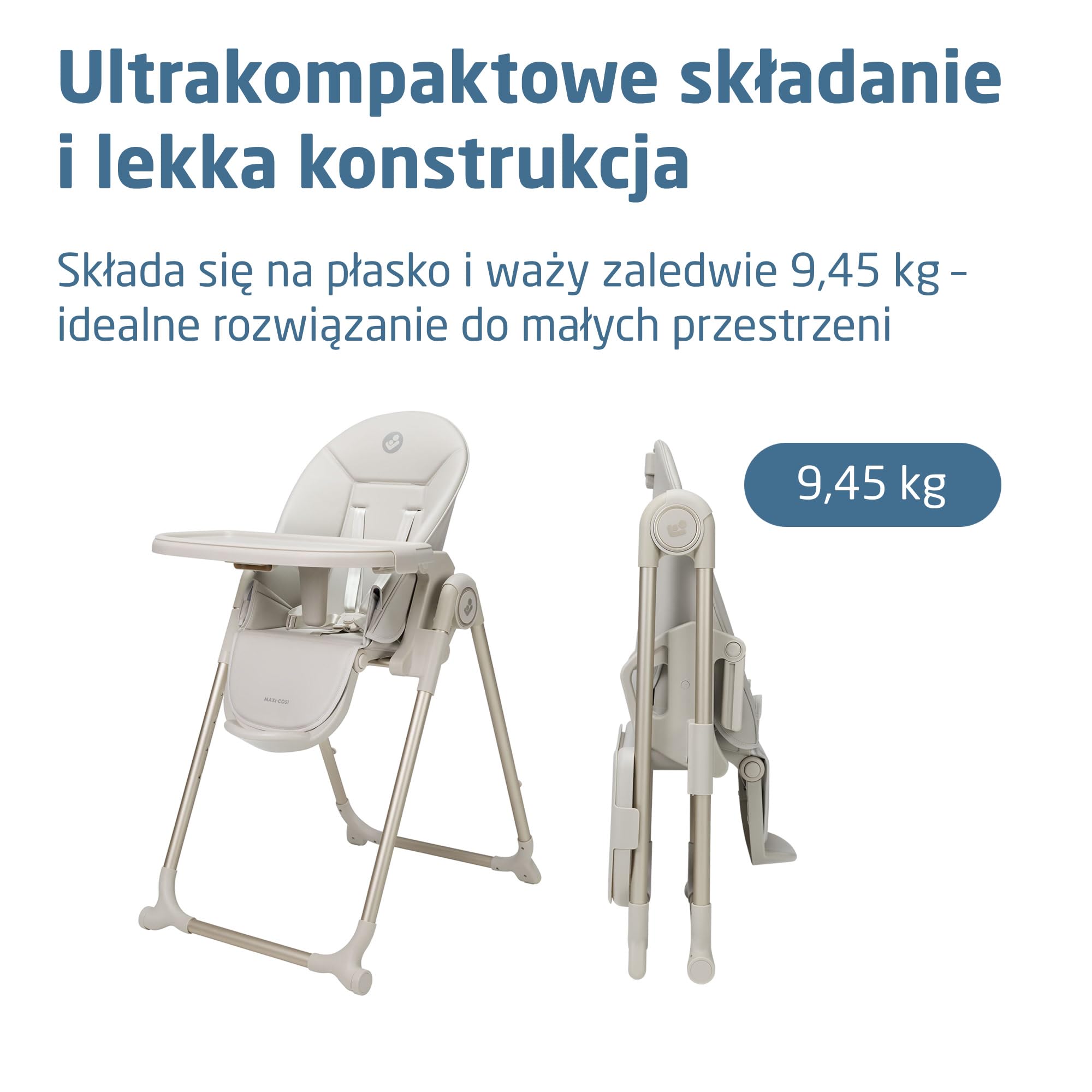 Maxi-Cosi Ava2 Krzesełka do Karmienia, 0–3 l. (do 15 kg), Kompakt. Składane Krzesełko do Karmienia, Lekkie (9,45 kg), 5 poz. Odchylenia i 6 Wysokości, Tacka Zdejmow. 1 Ręką, 2 Kółka, Elegance Graphite