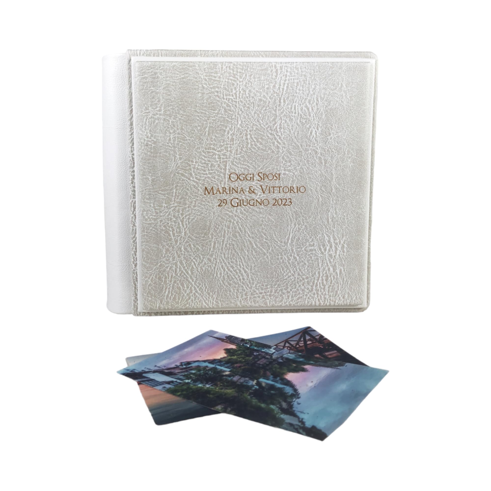 TriVin Art Album Fotografico in Similpelle Alta qualità, Personalizzabile con Incisione. Ideale per Matrimonio, Anniversario, Qualsiasi Evento (Bianco Polar-Bianco)