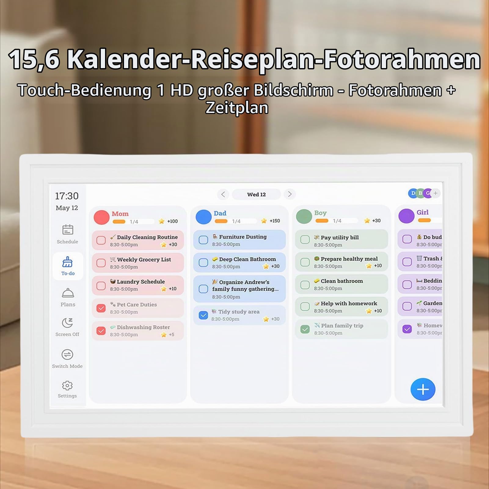 Elprico 15,6 Zoll Digitaler Kalender, Elektronischer Wandkalender mit Touchscreen, Digitaler Fotorahmen für Familienpläne und Fotos (reines Weiß)