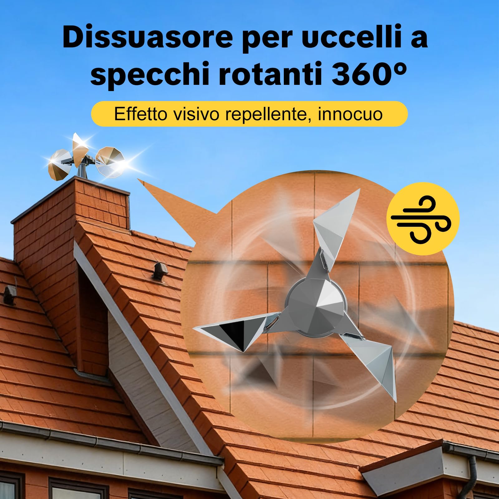 OFFO Girandole Deterrente per Piccioni,Scaccia Piccioni per Balcone,Riflesso a 360°, con Base in Plastica Resistente per Esterni,Spaventa Uccelli per Giardino, Tetto,Balcone, Facciata