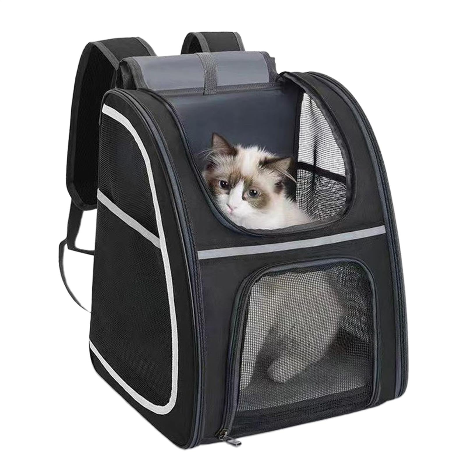 Mochila para gatos y perros pequeños transpirable en gris y negro