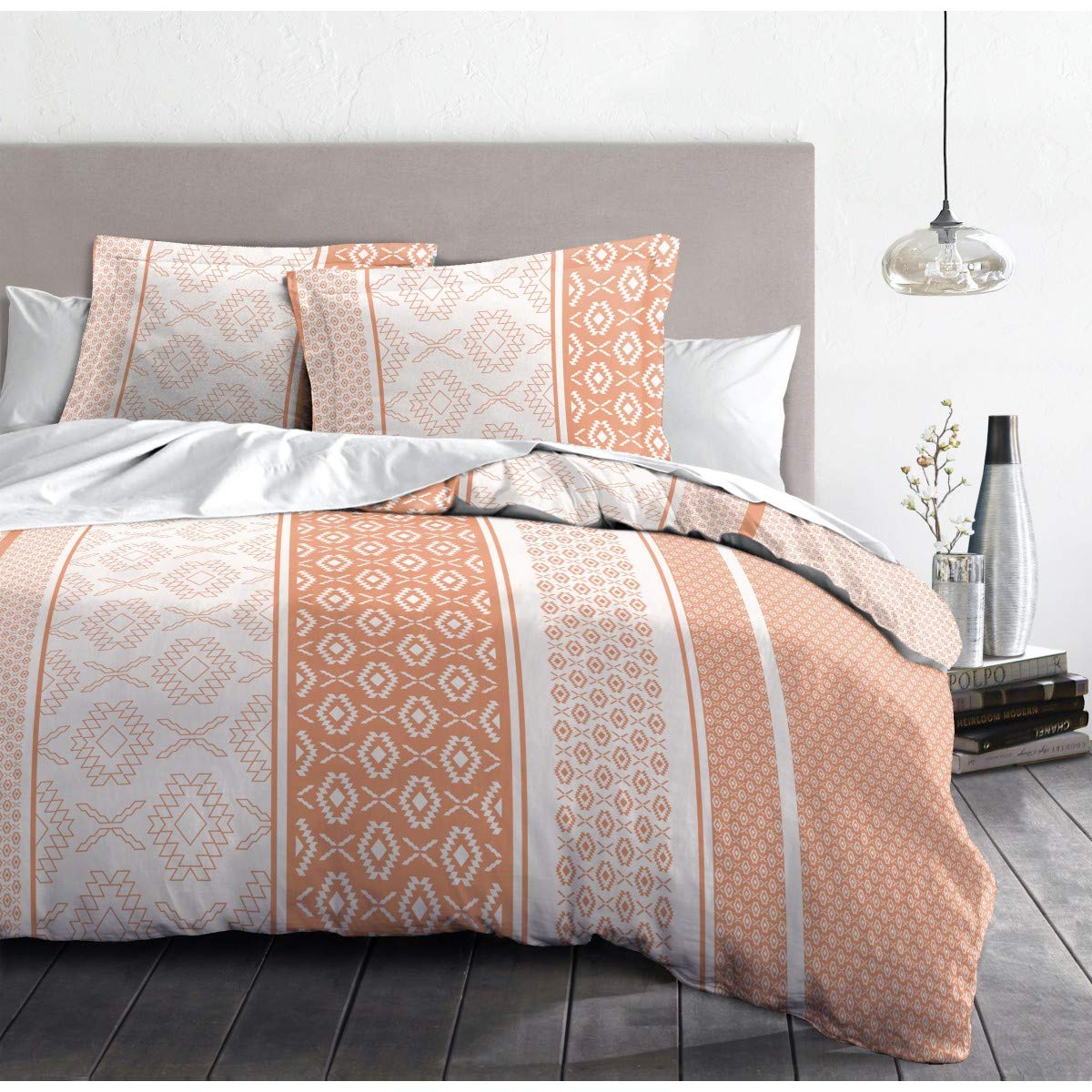 Home Passion Parure Copripiumino 3 Pezzi ethnora Mandarino 100% 57 Fili, Cotone, Multicolore, 220 x 240 x 0,1 cm