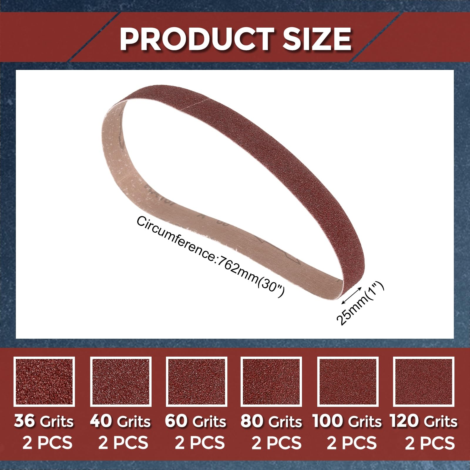 Kozelo 12 Pcs Sanding Belts 25mm x 762mm 36/40/60/80/100/120 Grit Aluminum Oxide Abrasive Sandpaper for Belt Sander Metal Grinding Wood Working Weld Rust Removal Deburring - Image 2