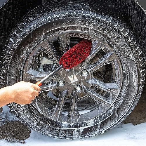 Miniatura 4 de Cepillo limpiador de ruedas de coche, 3 piezas, cepillo limpiador de ruedas de mango largo, cepillo de limpieza multiusos para neumáticos de
