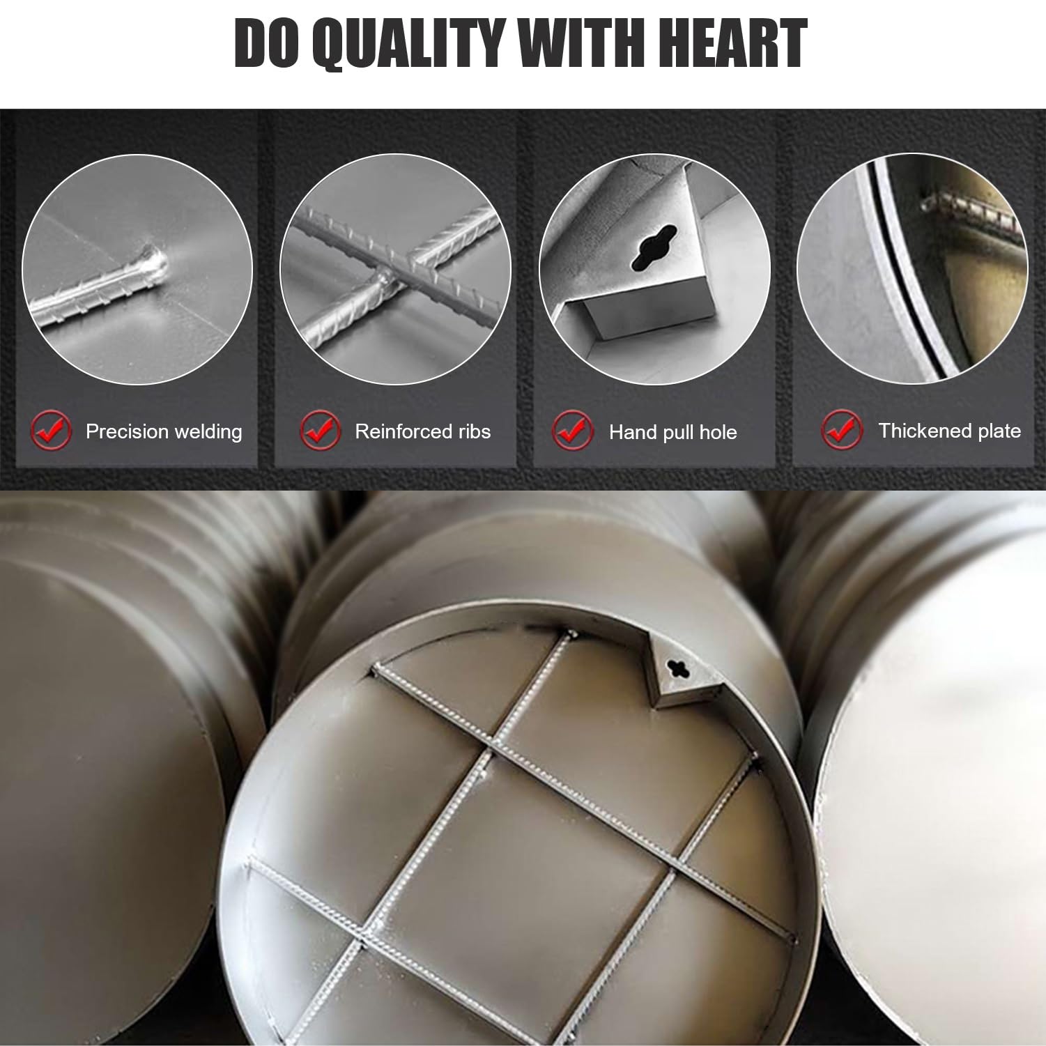 Generico Coperchio e Telaio per pozzetto di ispezione Incassato in Acciaio Inox Resistente, Coperchio Invisibile per pozzetto di Raccolta acque reflue per patii e Giardini, Diametro 600 mm.