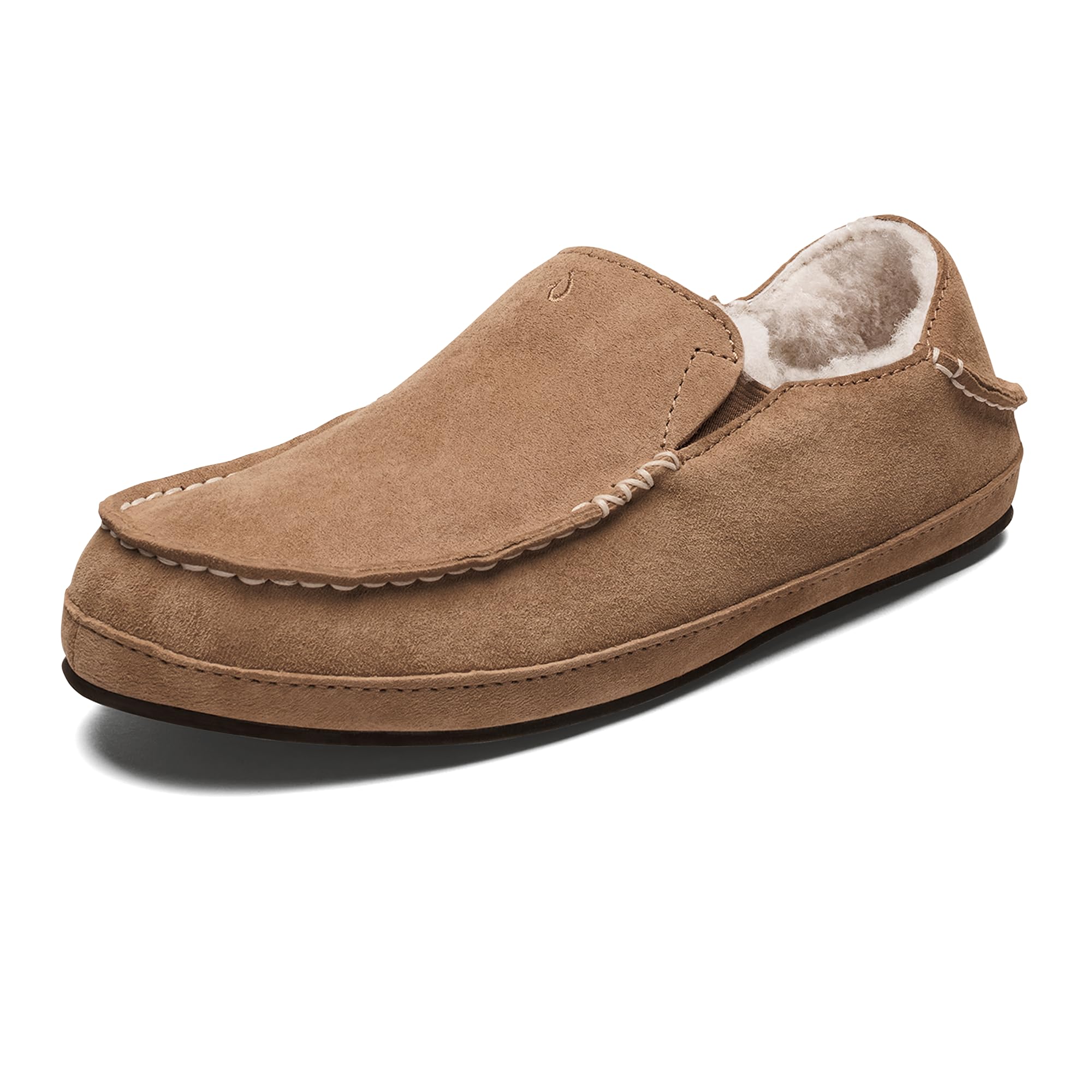 OLUKAI Nohea Slipper Womens Slip-On Shoes Genuine Shearling Premium Nubuck Leather Drop-In Heel Design Cozy Ultra-Soft Comfort Fit