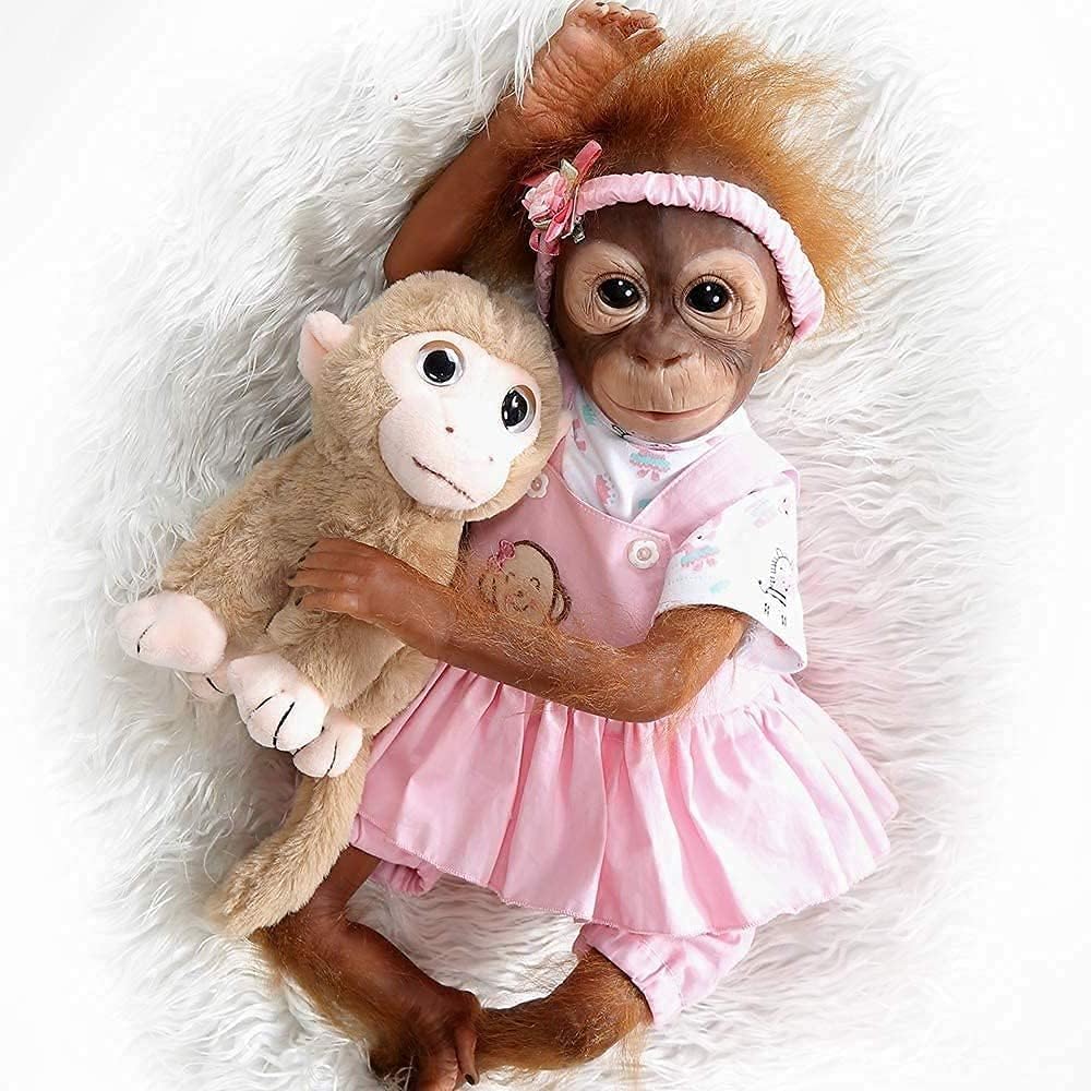 ZIYIUI 22 Inch Reborn Monkey Dolls Soft Vinyl Realistic Handmade Reborn Baby Dolls 55cm Newborn Baby Dolls Real Life Baby Dolls with Gift Box for Kids Age 3+(Girl Monkey Dolls)