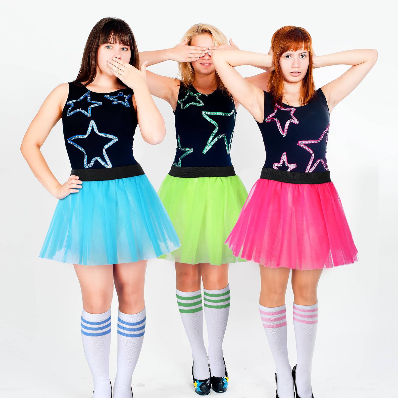 Lasnten 6 piezas de disfraz de Halloween, 3 faldas tutú para mujeres adultas, faldas tutú coloridas y 3 pares de calcetines a rayas hasta la rodilla para Halloween, cosplay, fiesta de baile