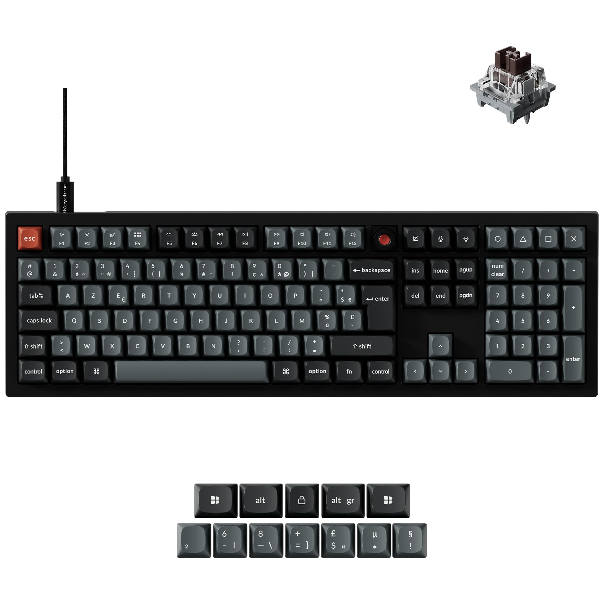 Keychron V6 8K Clavier Mécanique Filaire avec Knob, ISO-FR Layout, 8000 Hz Polling Rate, Programmable QMK, Touches OSA PBT, Interrupteur Marron, Rétroéclairage RGB, Compatible Mac, Windows et Linux